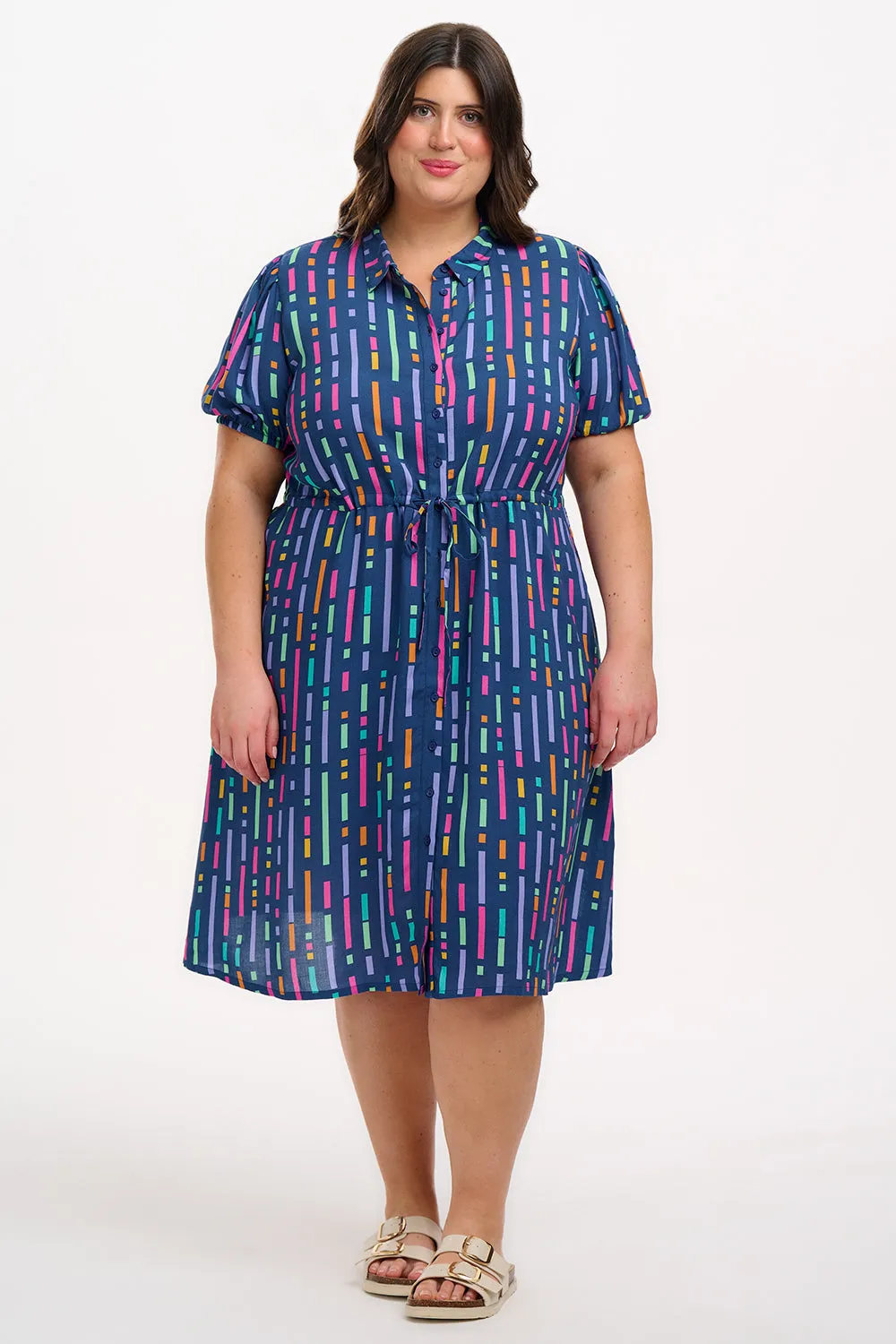 Salma Mini Shirt Dress - Blue. Broken Lines