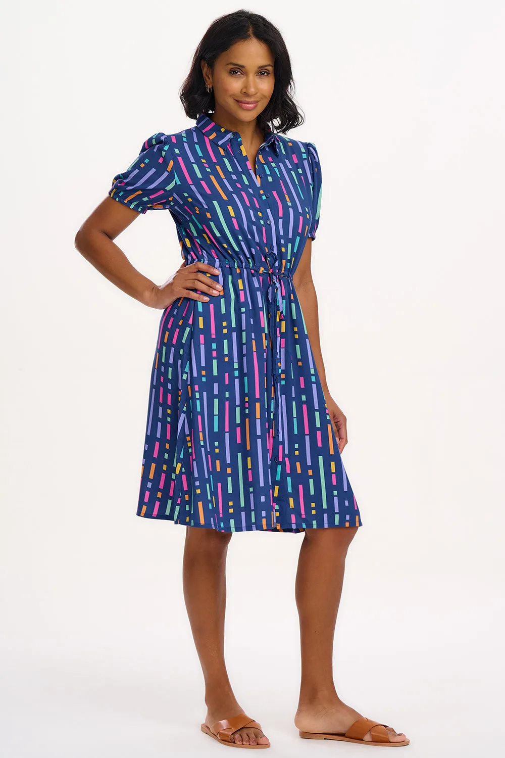 Salma Mini Shirt Dress - Blue. Broken Lines