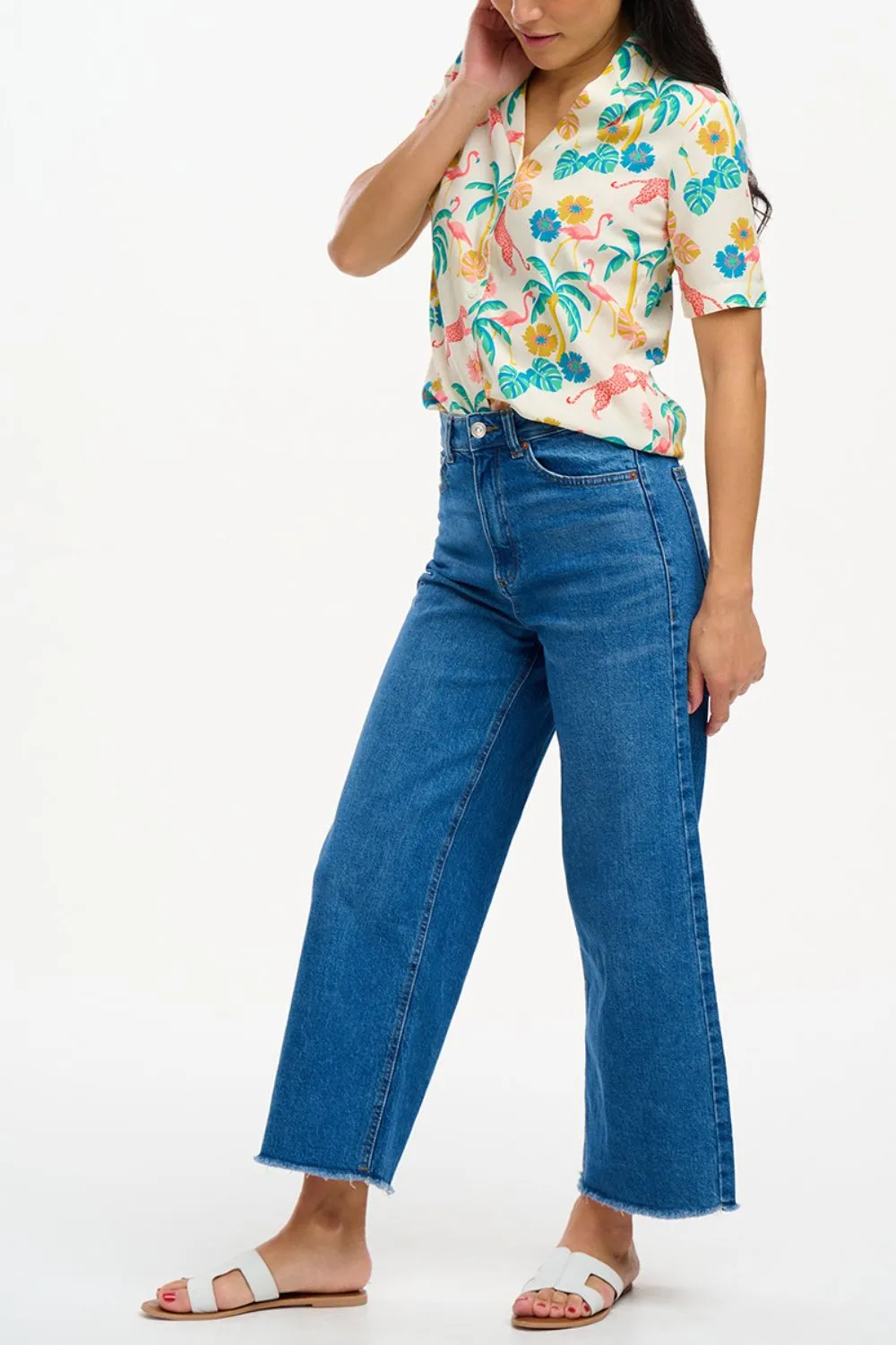 Santana Shirt - Off-White/Multi. Summer Jungle