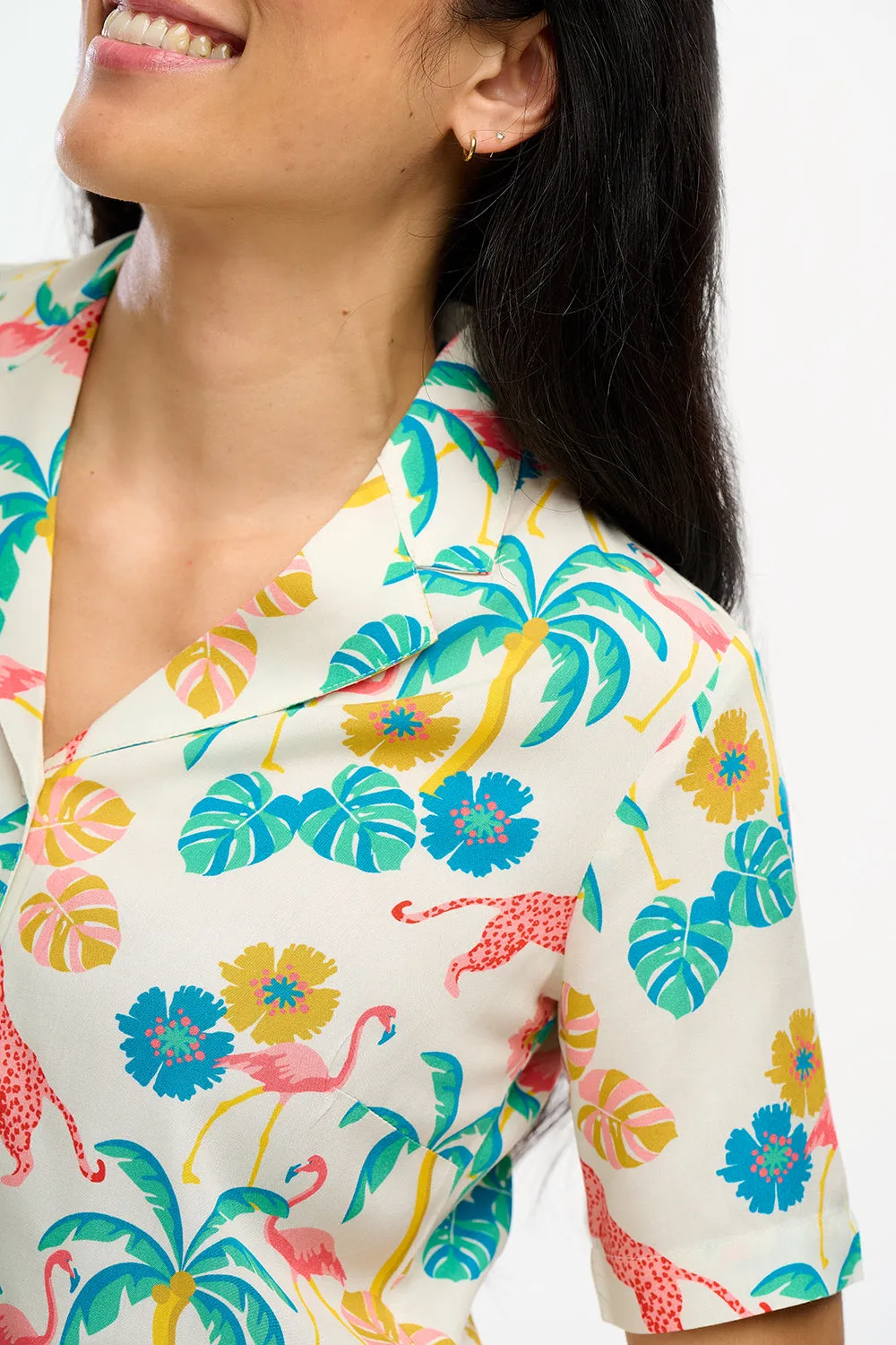 Santana Shirt - Off-White/Multi. Summer Jungle