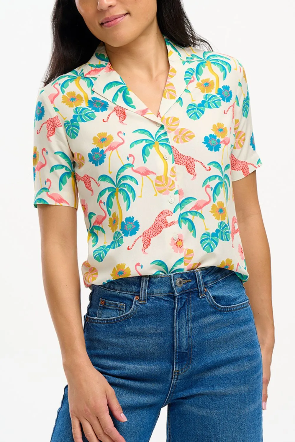Santana Shirt - Off-White/Multi. Summer Jungle