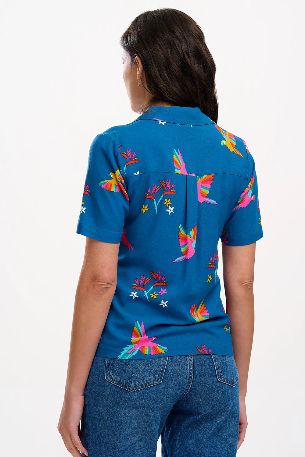 Santana Shirt - Teal. Rainbow Parrots