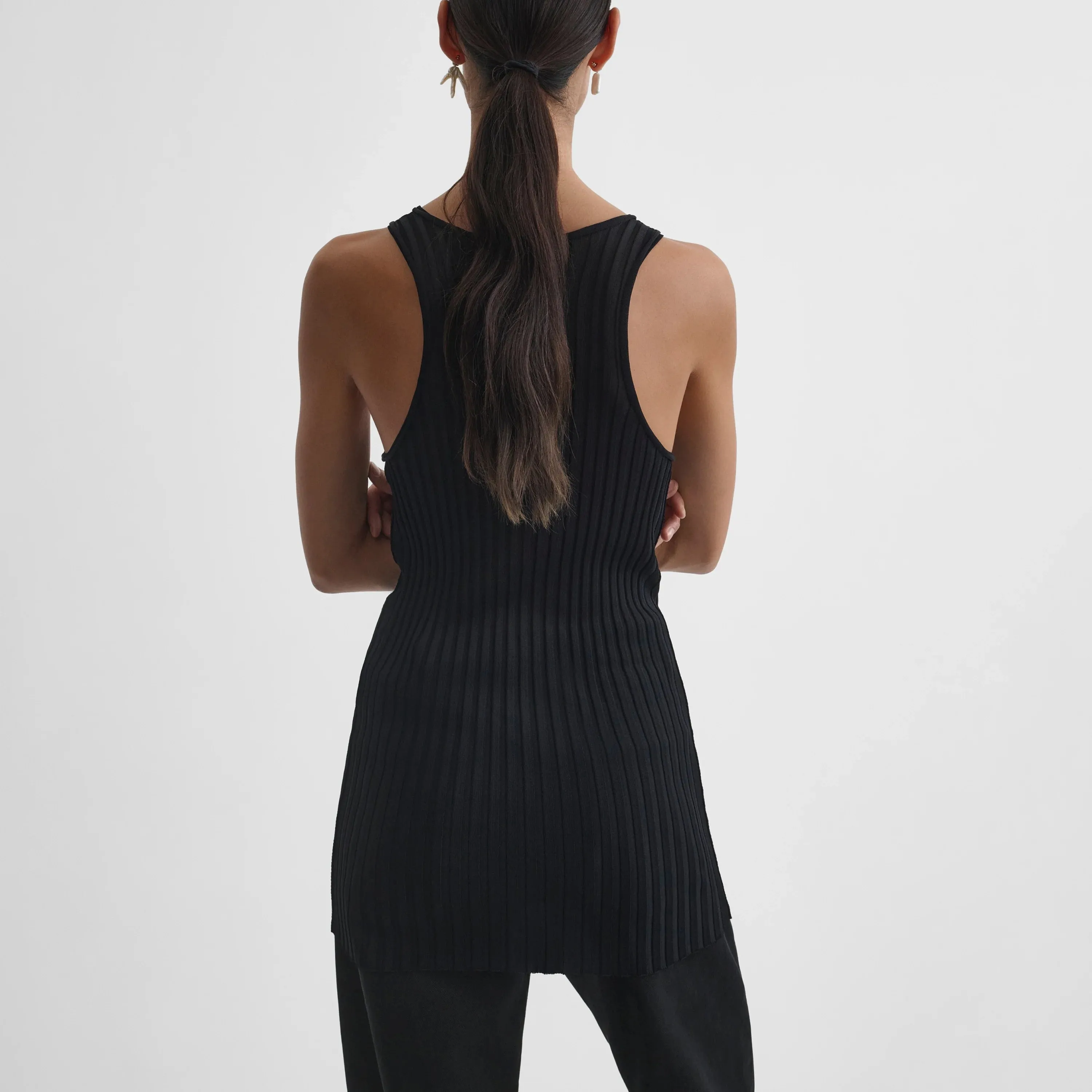SCOOP RIBBED TANK | black viscose