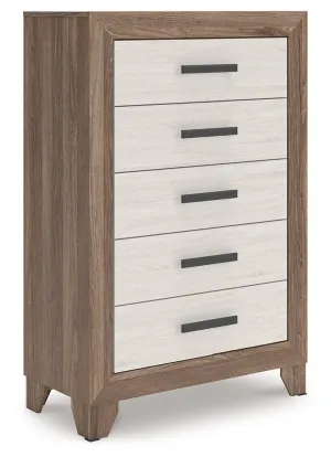Sharnari Antique White / Brown Five Drawer Chest