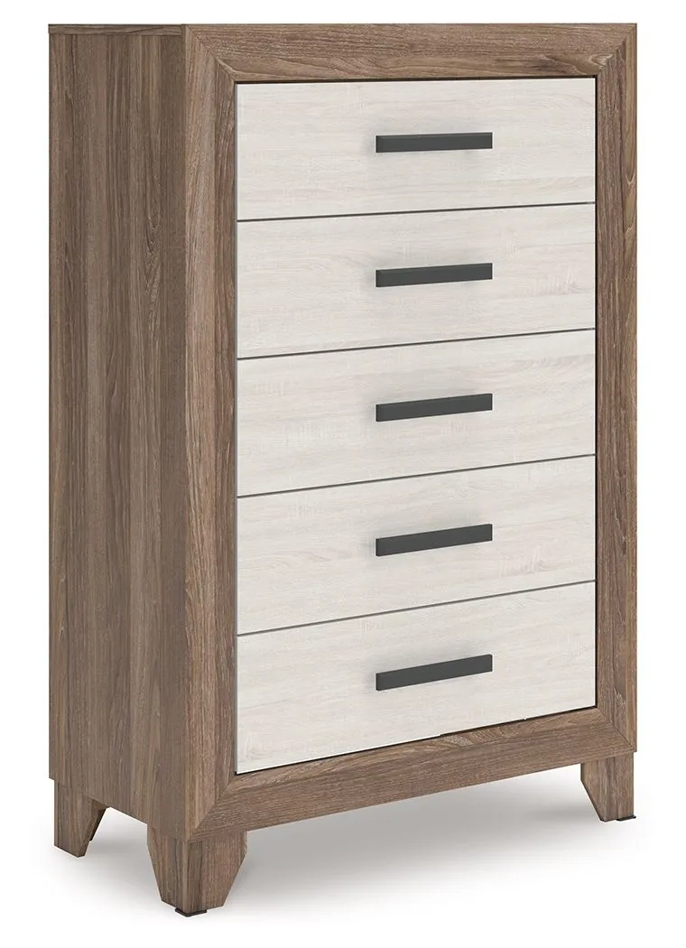 Sharnari Antique White / Brown Five Drawer Chest