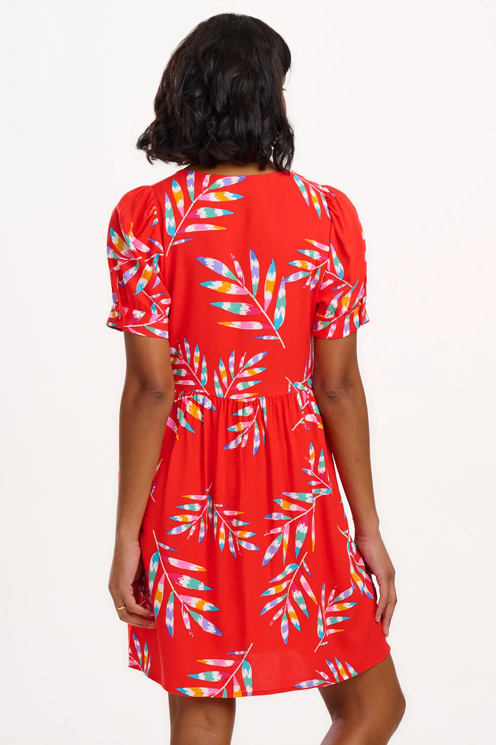 Sheila Mini Smock Dress - Red. Rainbow Fronds