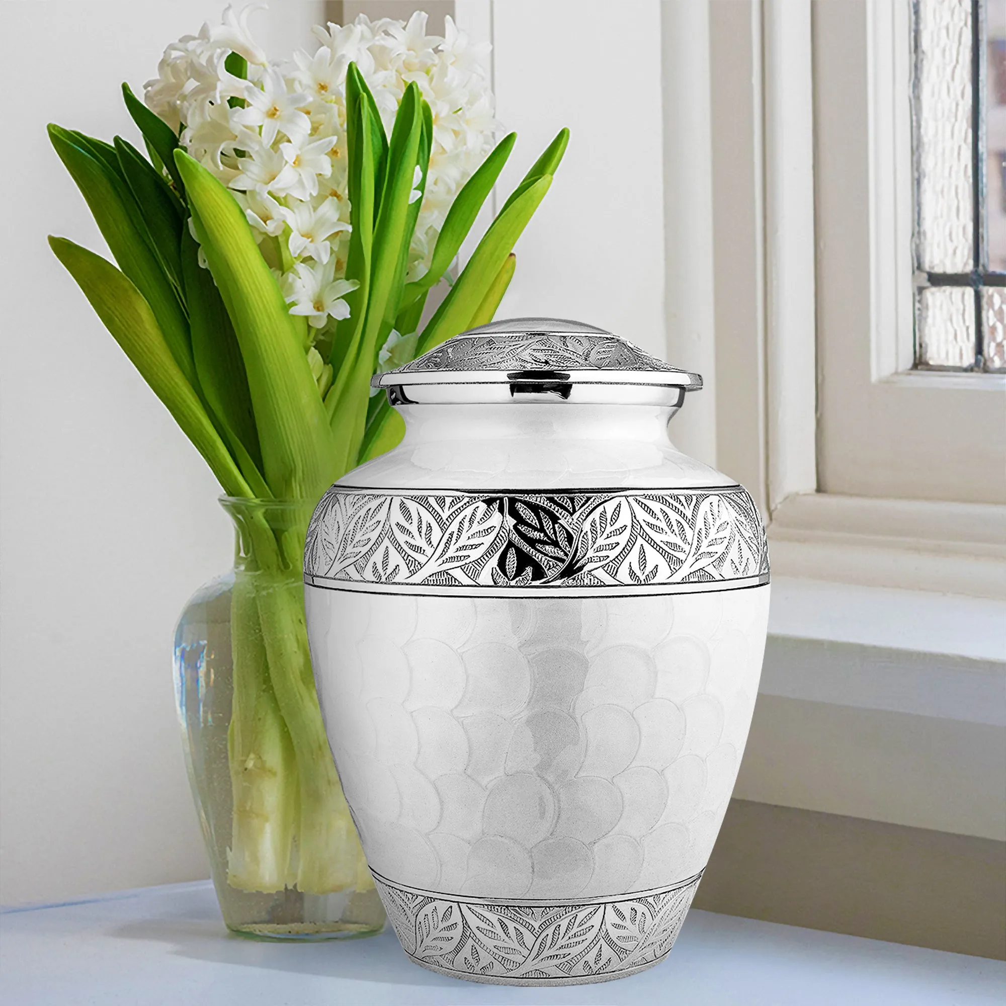 Silver Linings White Adult Cremation Urn for Human Ashes