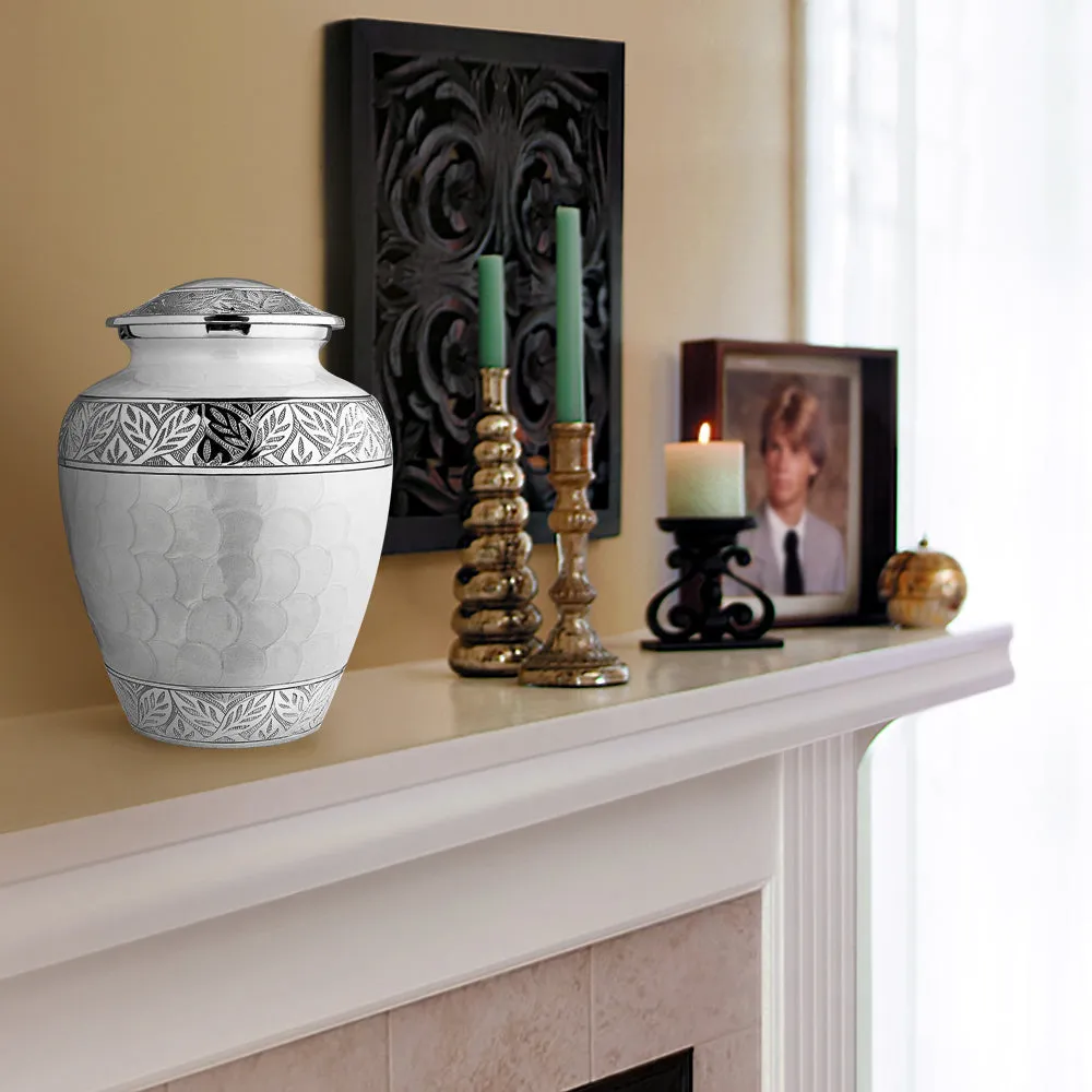 Silver Linings White Adult Cremation Urn for Human Ashes