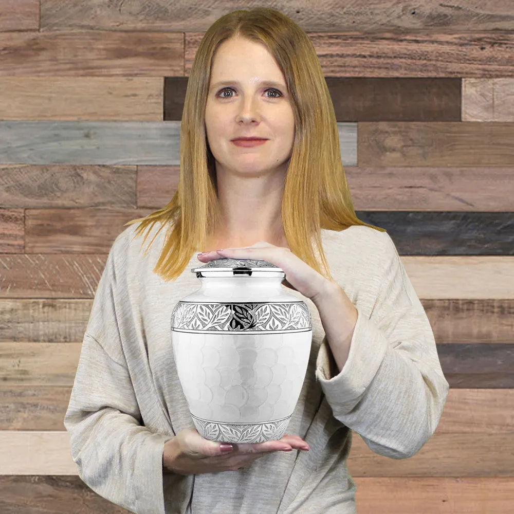 Silver Linings White Adult Cremation Urn for Human Ashes