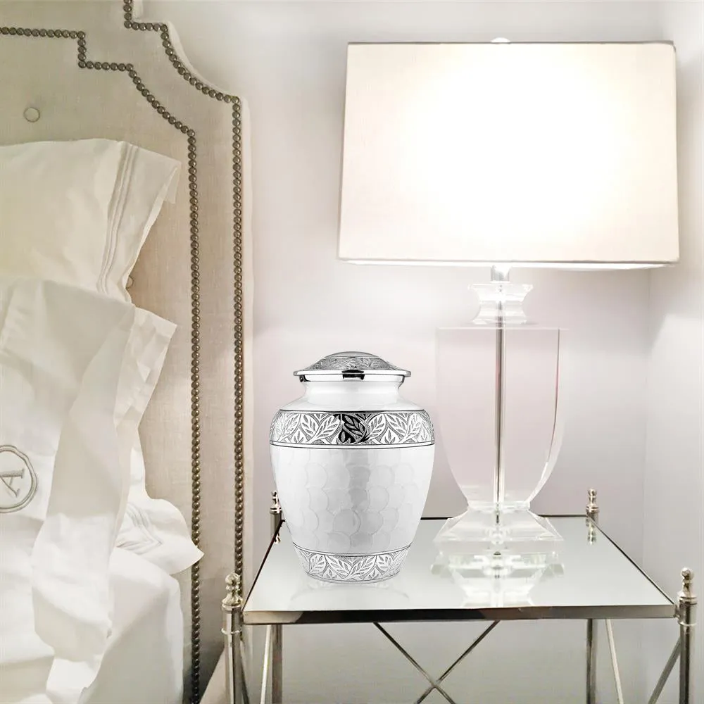 Silver Linings White Adult Cremation Urn for Human Ashes