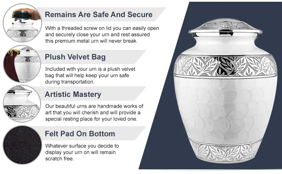 Silver Linings White Adult Cremation Urn for Human Ashes