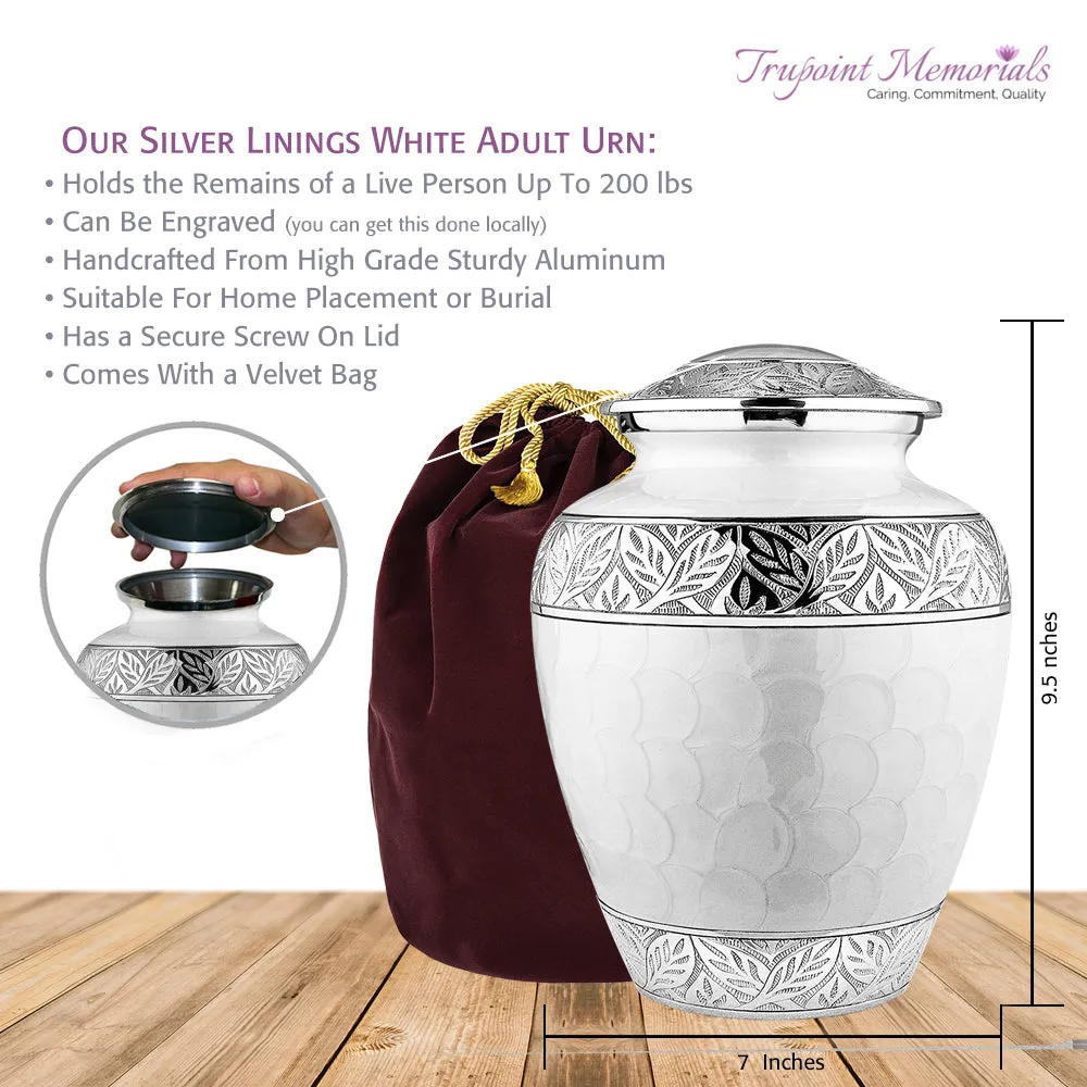 Silver Linings White Adult Cremation Urn for Human Ashes