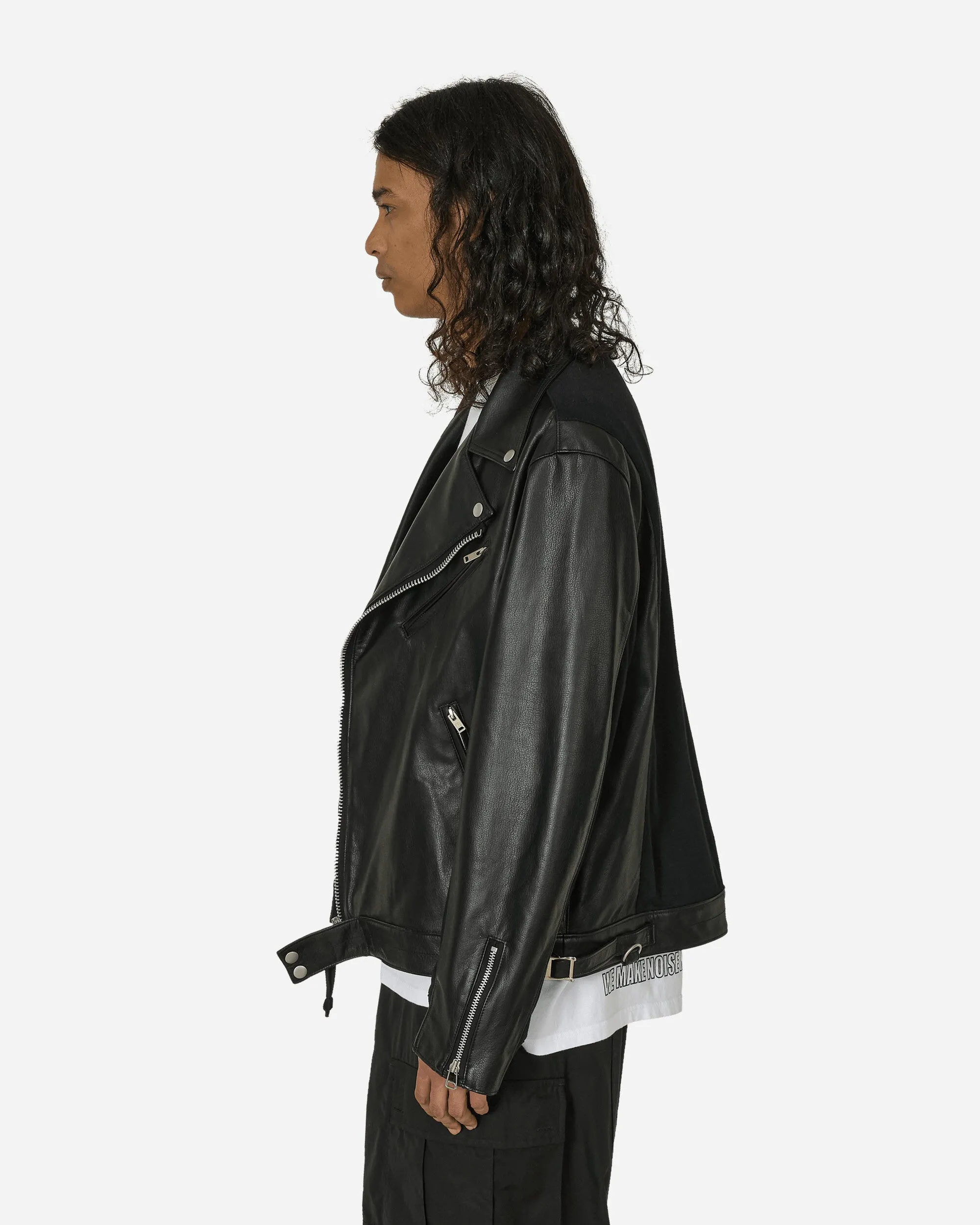Slubs Plainstitch Mixed Leather Riders Jacket Black