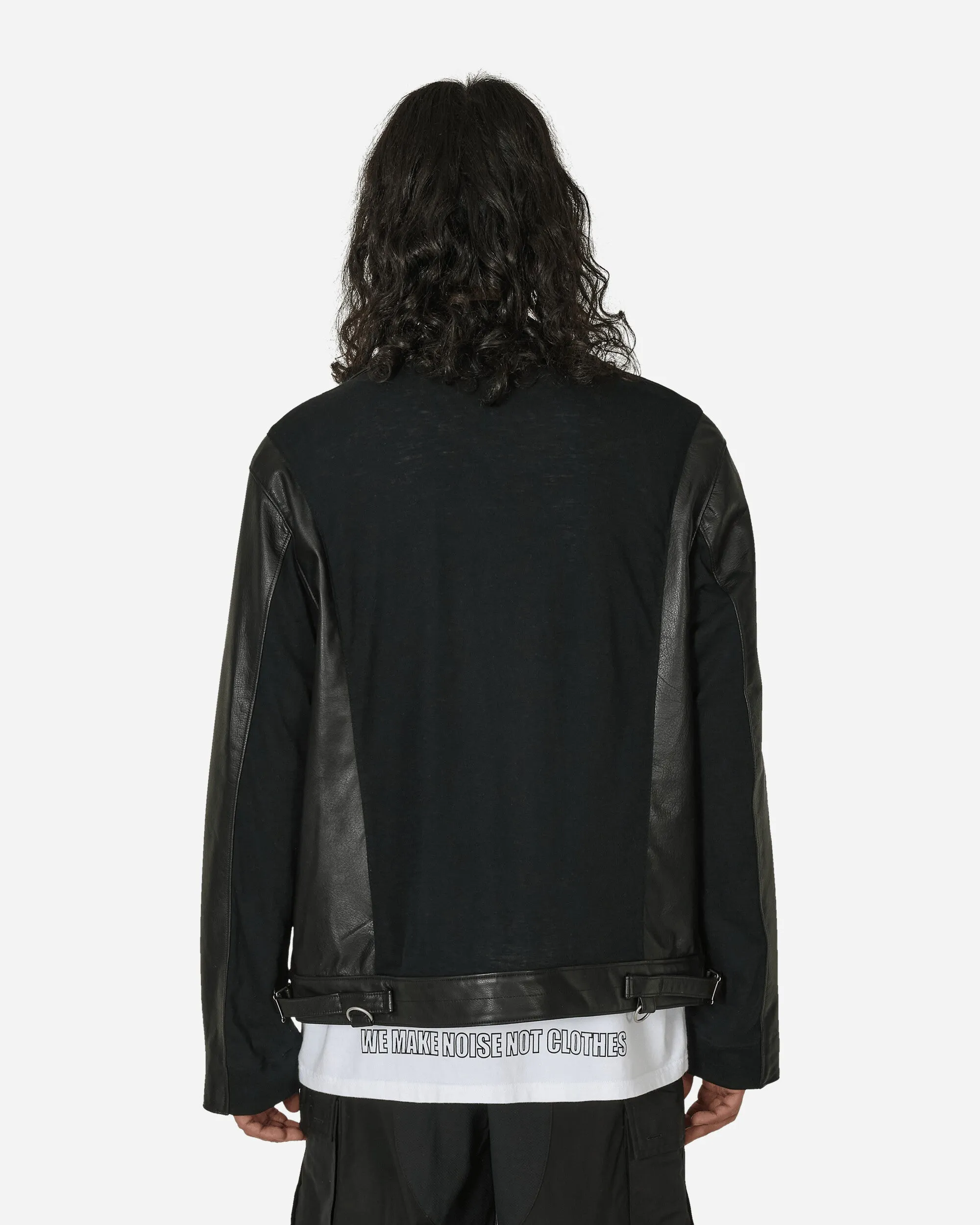 Slubs Plainstitch Mixed Leather Riders Jacket Black