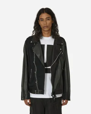 Slubs Plainstitch Mixed Leather Riders Jacket Black