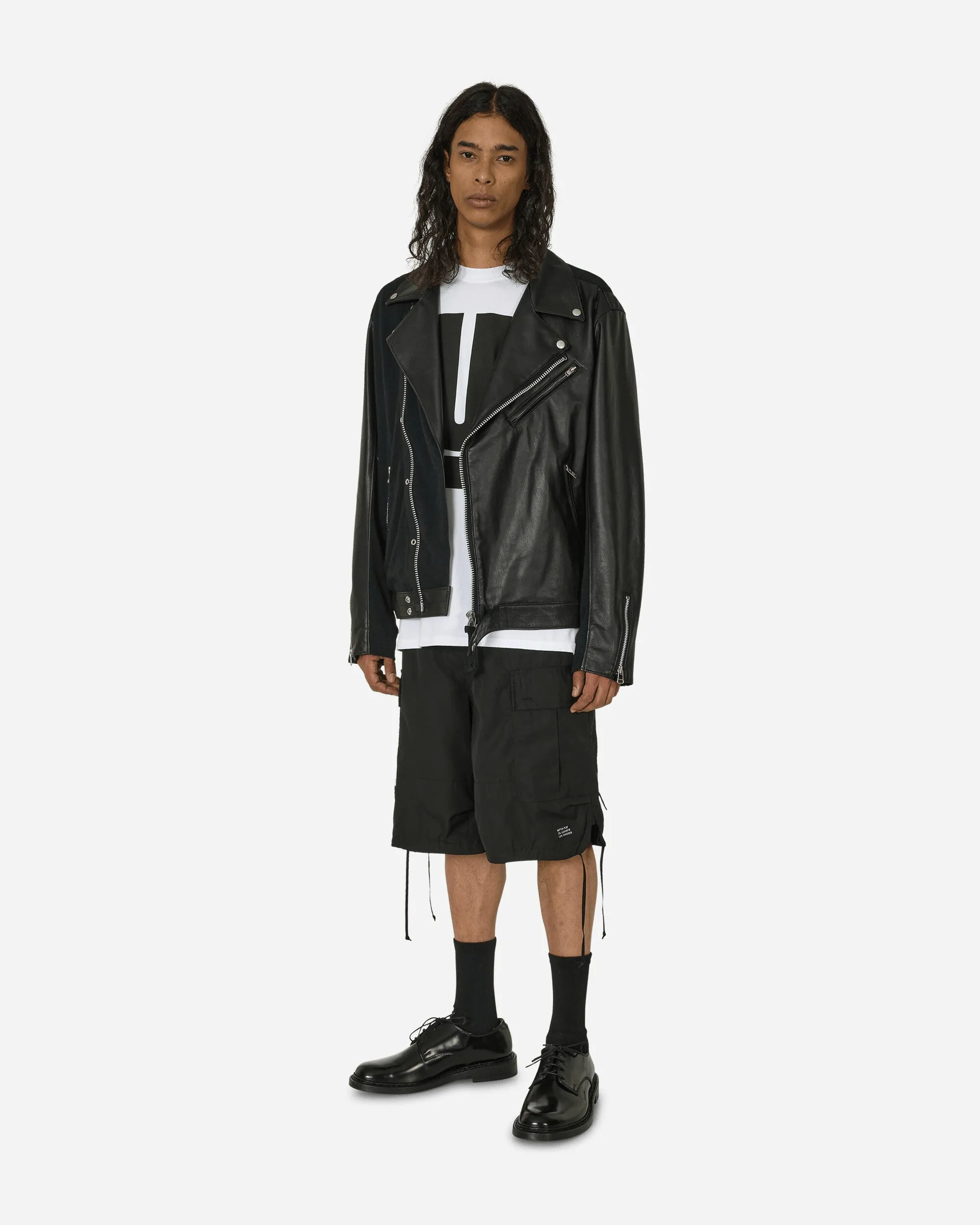 Slubs Plainstitch Mixed Leather Riders Jacket Black