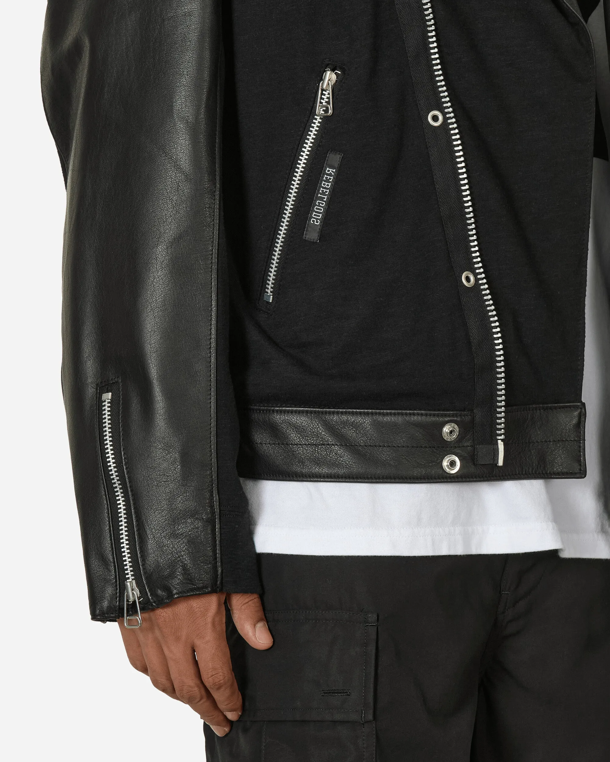 Slubs Plainstitch Mixed Leather Riders Jacket Black