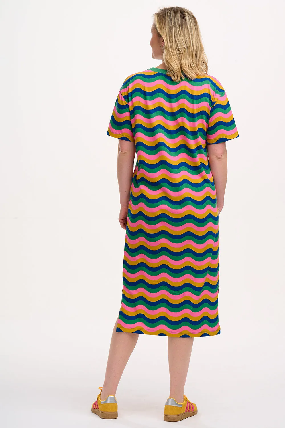 Stephanie Midi T-Shirt Dress - Multi. Rainbow Waves