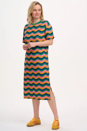 Stephanie Midi T-Shirt Dress - Multi. Rainbow Waves