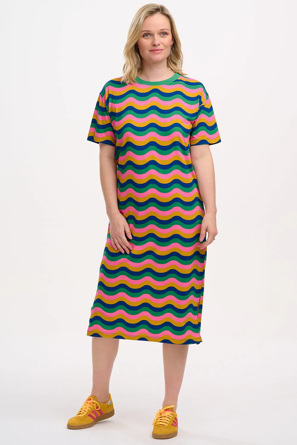 Stephanie Midi T-Shirt Dress - Multi. Rainbow Waves