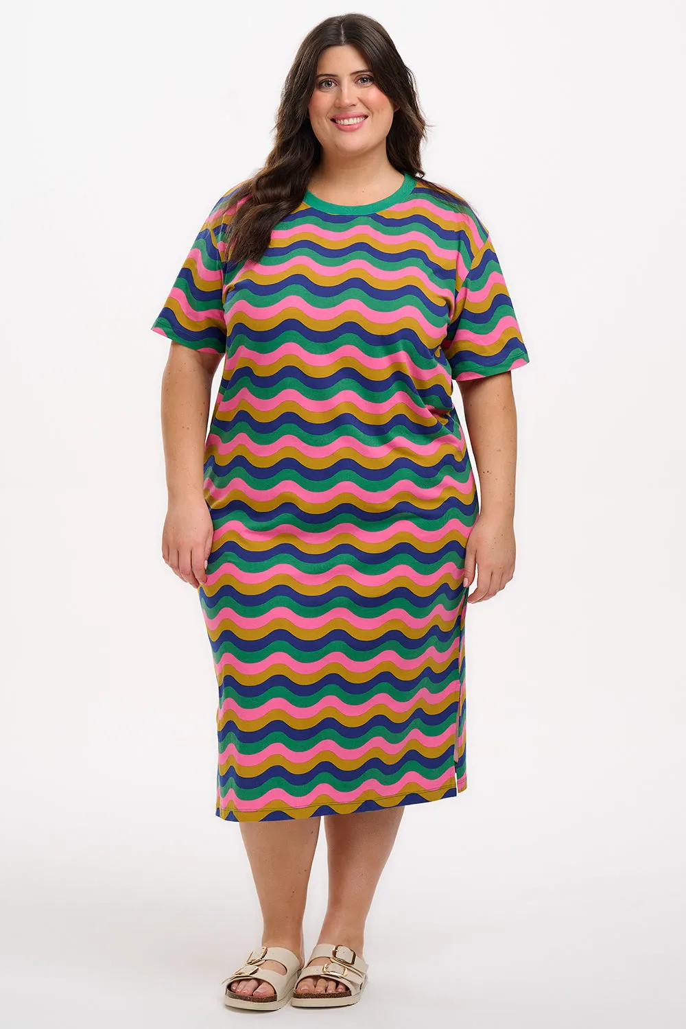Stephanie Midi T-Shirt Dress - Multi. Rainbow Waves