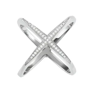 Sterling Silver CZ Wide Boxy X Ring - W-1630