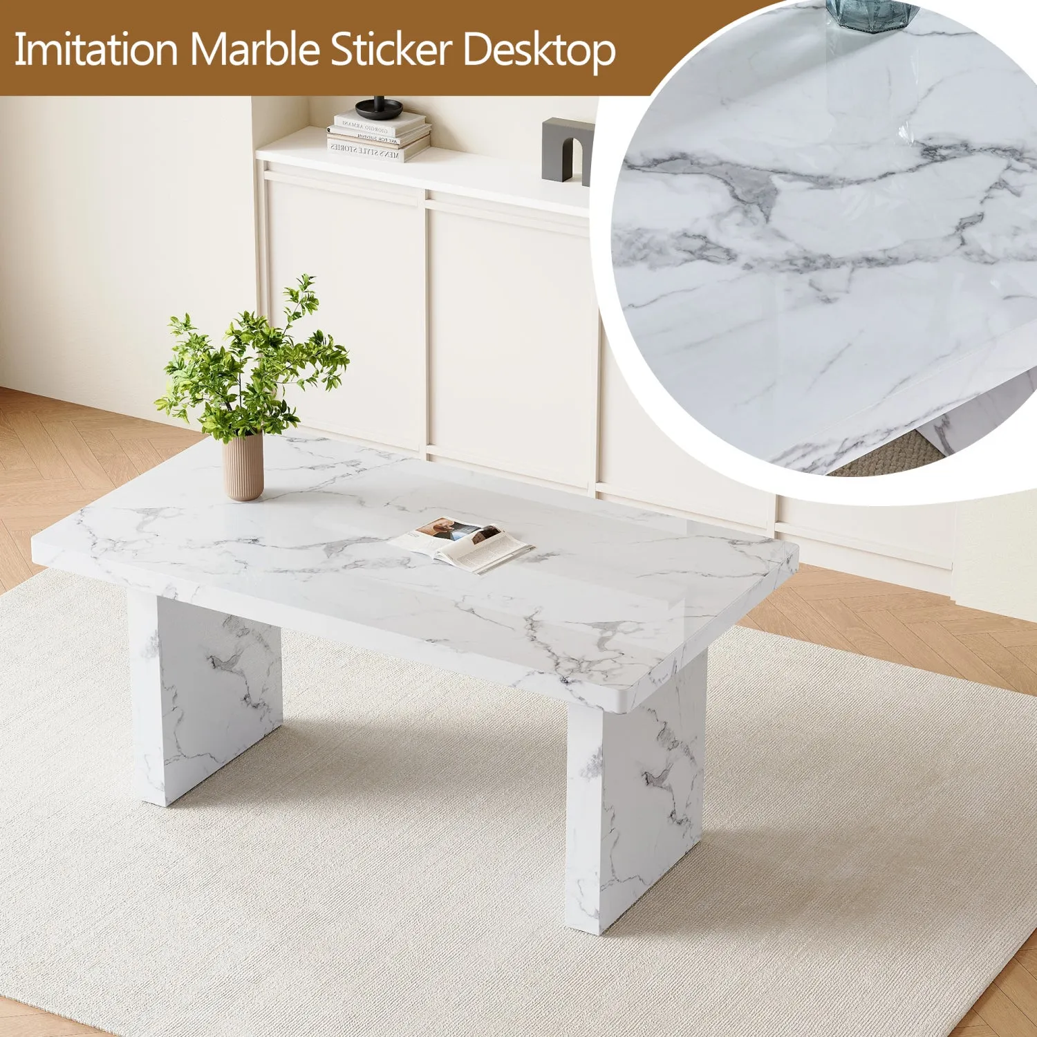 Streamdale White Marble Dining Set with PU Chairs