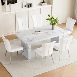 Streamdale White Marble Dining Set with PU Chairs