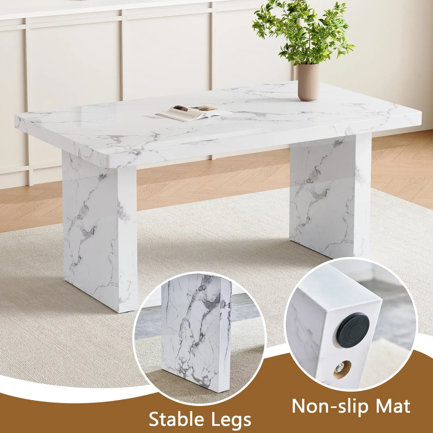 Streamdale White Marble Dining Set with PU Chairs