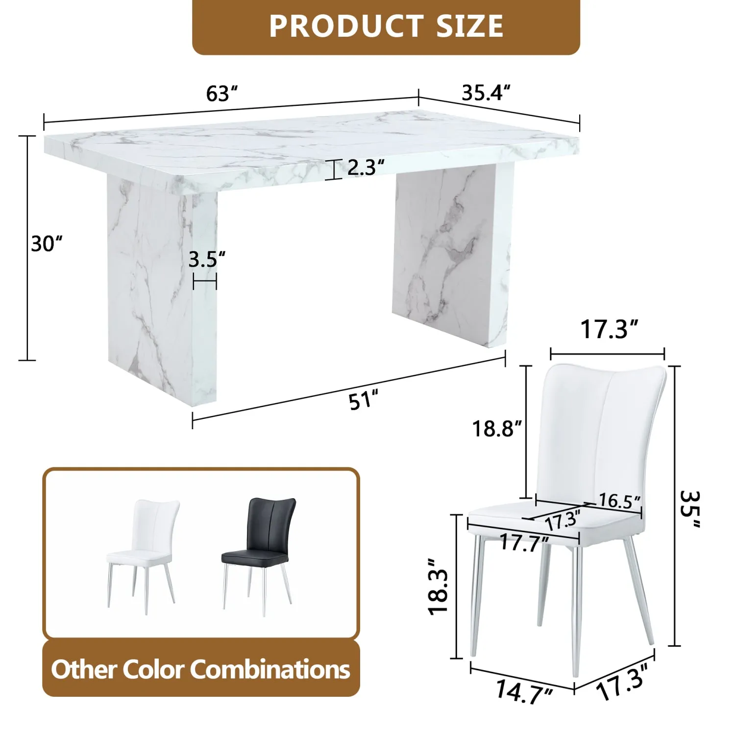 Streamdale White Marble Dining Set with PU Chairs