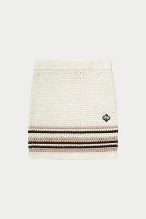 STRIPE CROCHET KNITTED MINI SKIRT - OFF WHITE