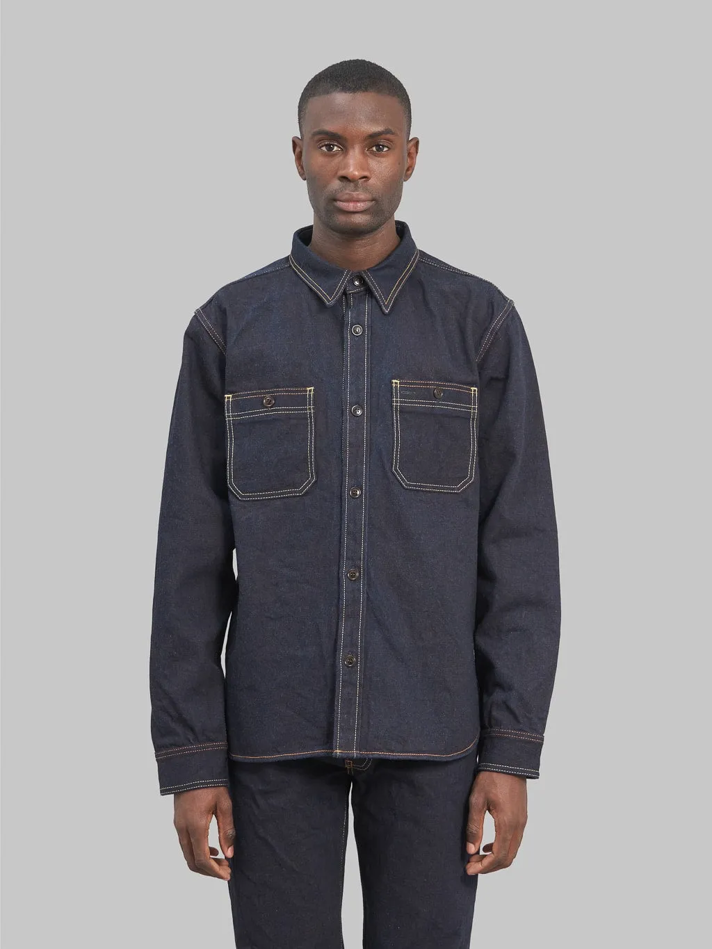 Studio D'Artisan D5702 15oz Aishibuzome Natural Indigo x Kakishibu Denim Shirt