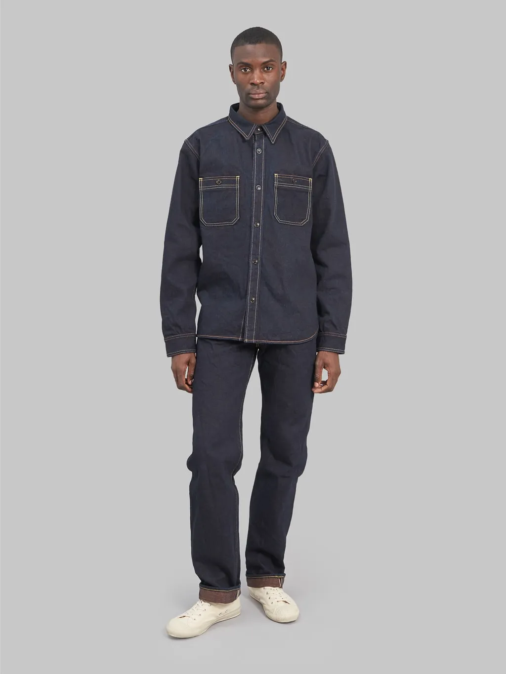 Studio D'Artisan D5702 15oz Aishibuzome Natural Indigo x Kakishibu Denim Shirt