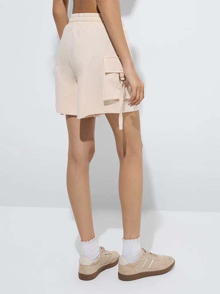 Studiofit Beige High-Rise Cotton Shorts