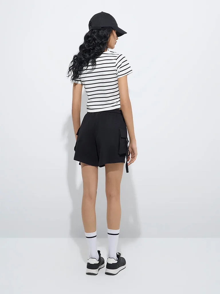 Studiofit Black High-Rise Cotton-Blend Shorts