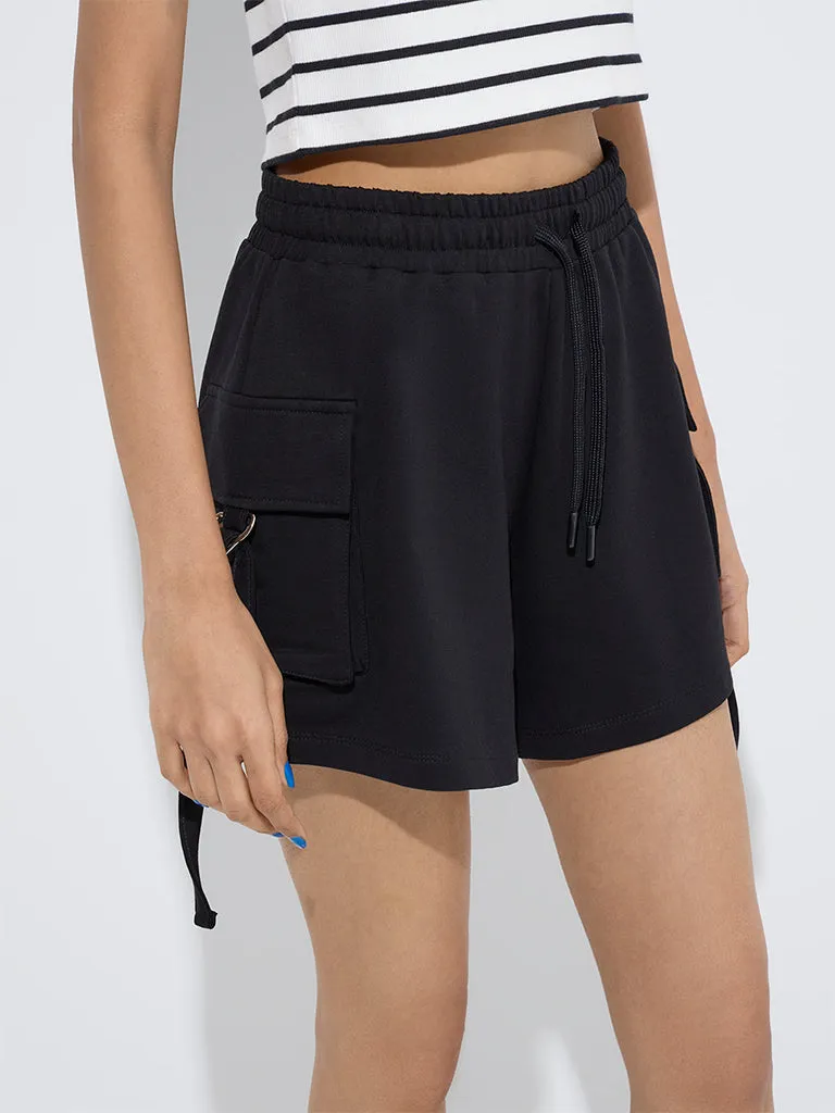 Studiofit Black High-Rise Cotton-Blend Shorts