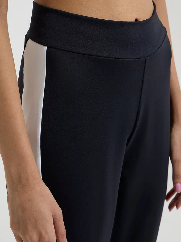 Studiofit Black Panel-Detailed High-Rise Track Pants