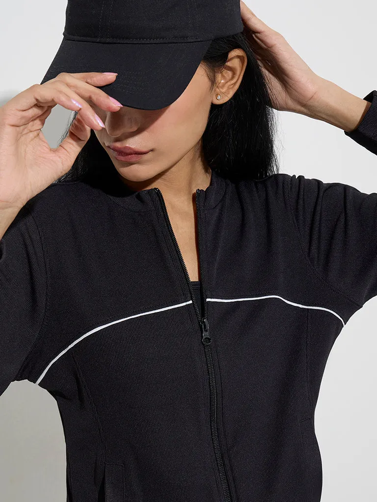 Studiofit Black Ribbed-Textured Jacket