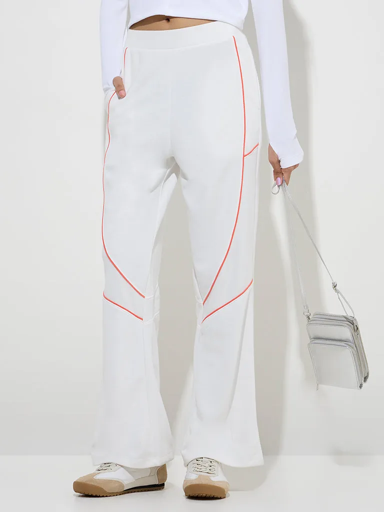 Studiofit White Ribbed-Textured High-Rise Track Pants