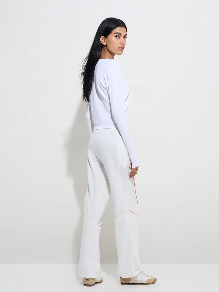 Studiofit White Ribbed-Textured High-Rise Track Pants