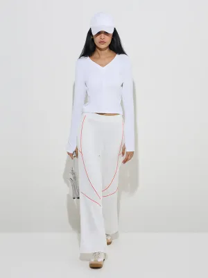 Studiofit White Ribbed-Textured High-Rise Track Pants