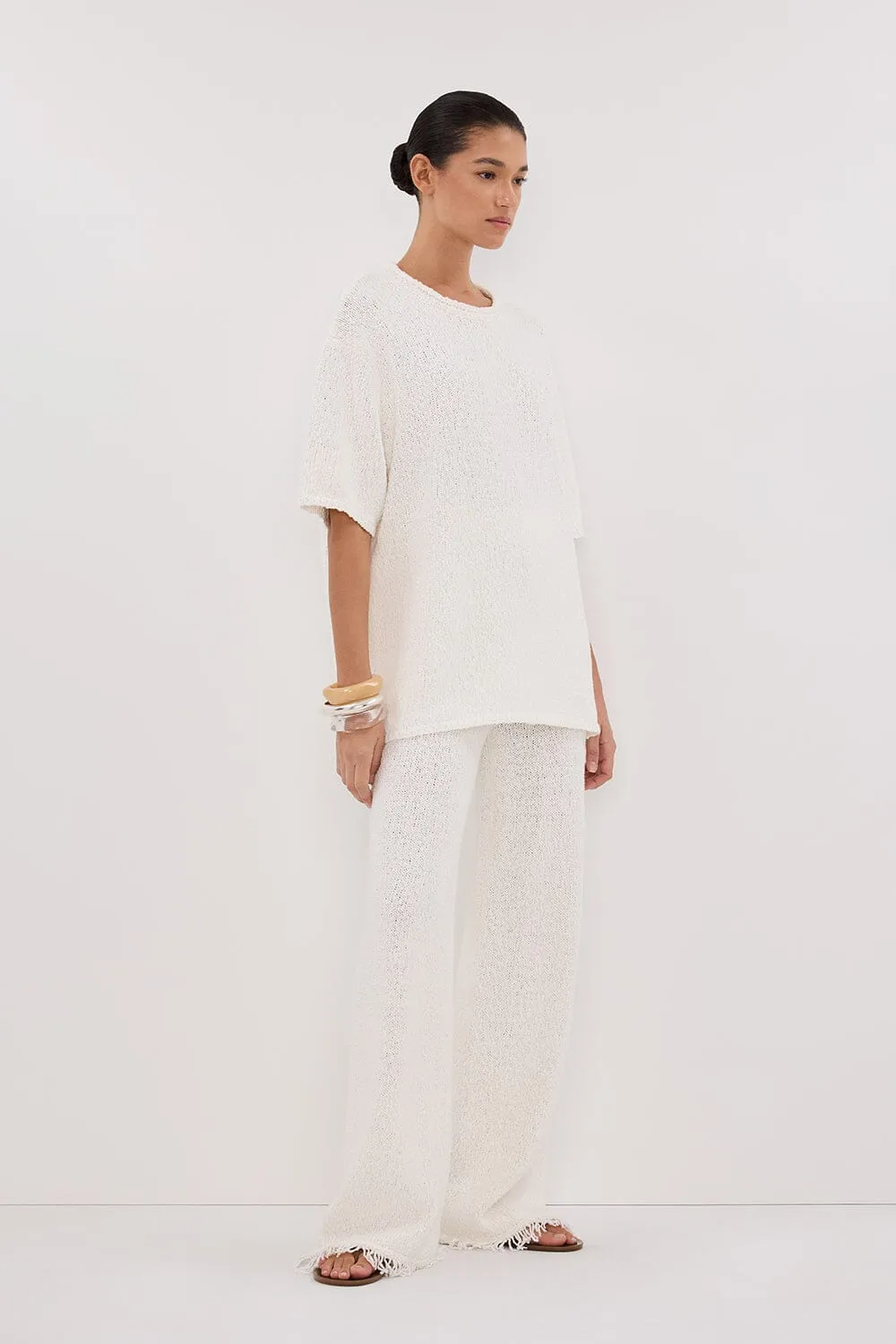 SUE OFF WHITE FRINGE KNIT PANT