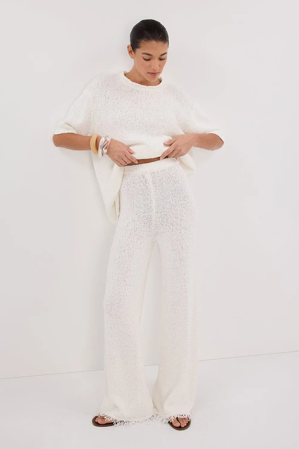 SUE OFF WHITE FRINGE KNIT PANT