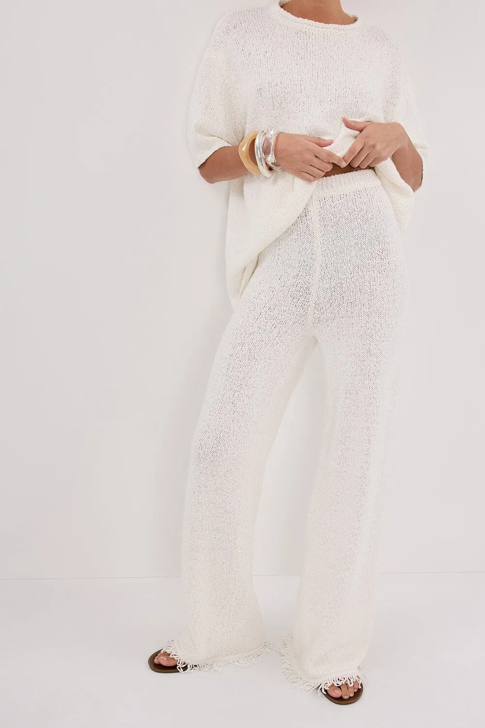 SUE OFF WHITE FRINGE KNIT PANT