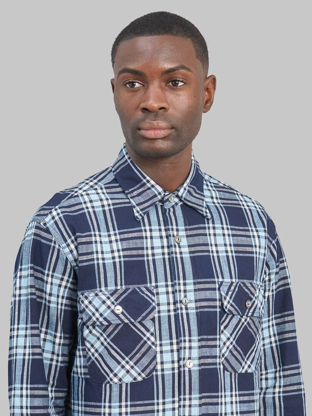 Sugar Cane Fiction Romance 7.9oz Indigo Check Work Shirt