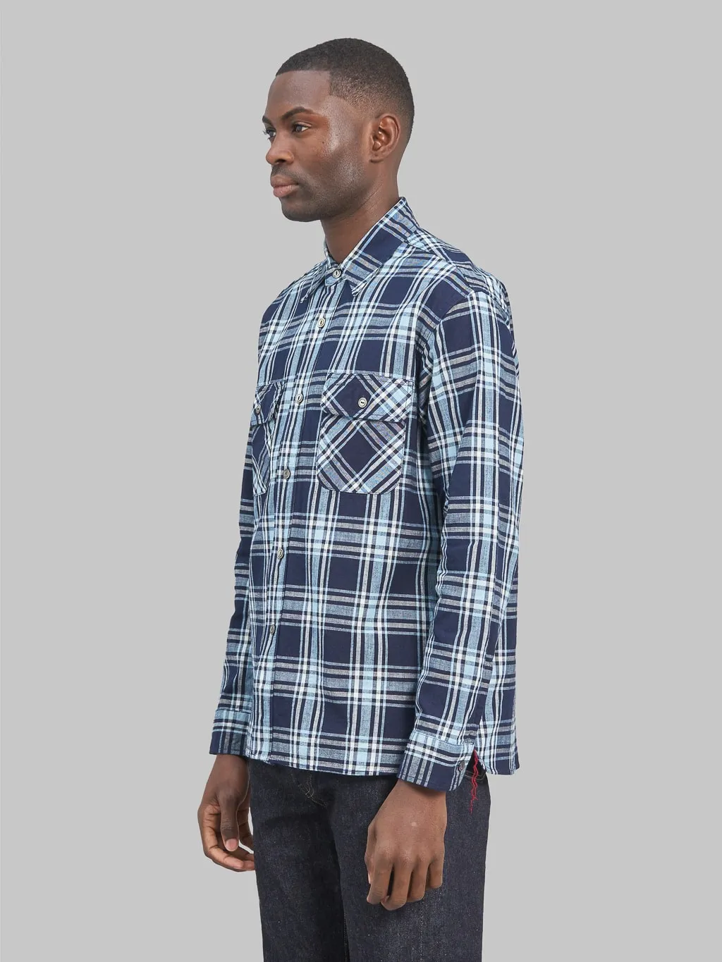 Sugar Cane Fiction Romance 7.9oz Indigo Check Work Shirt