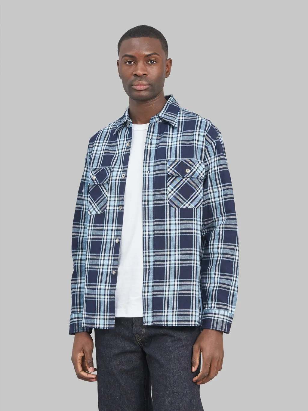 Sugar Cane Fiction Romance 7.9oz Indigo Check Work Shirt