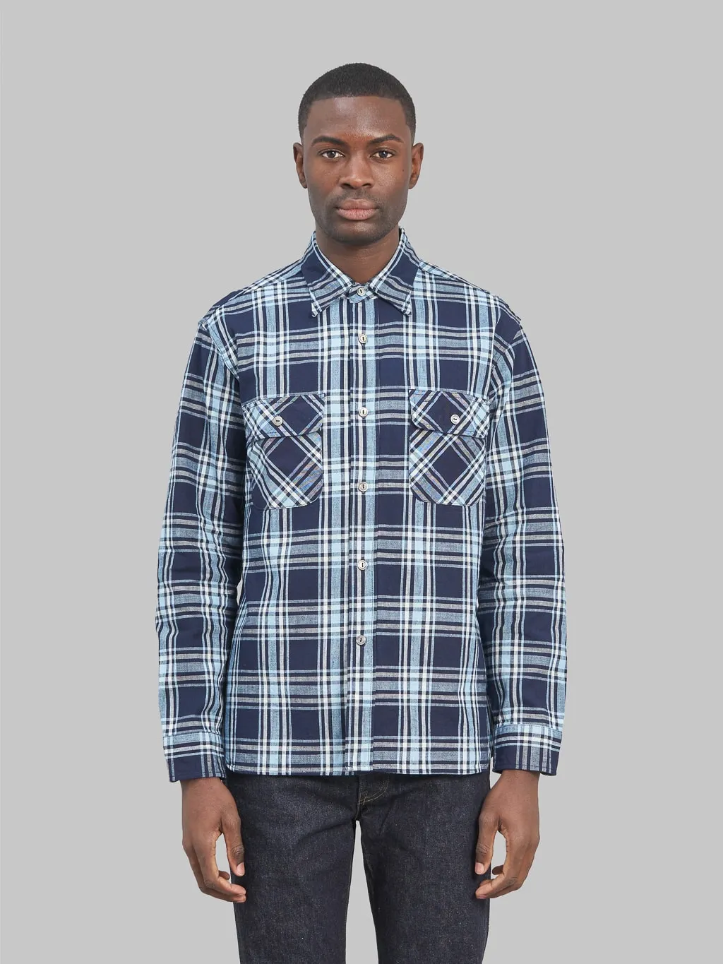 Sugar Cane Fiction Romance 7.9oz Indigo Check Work Shirt