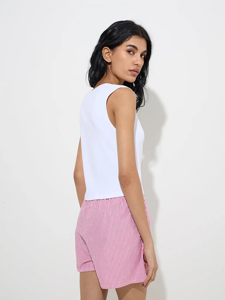 Superstar White Solid Cotton-Blend Top