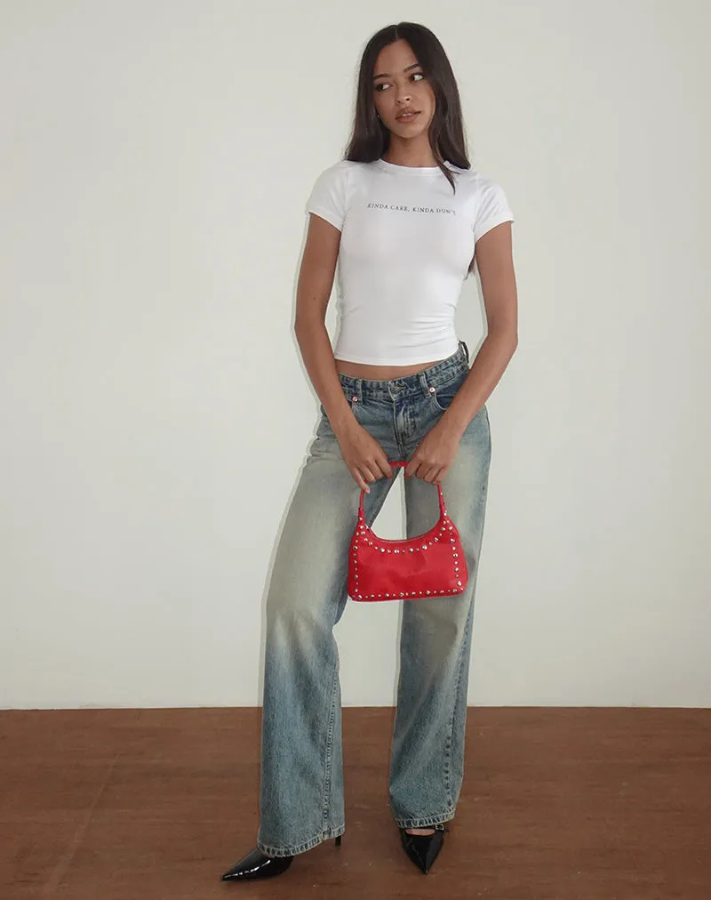 Sutin Top in White with Kinda Care Kinda Don't Graphic